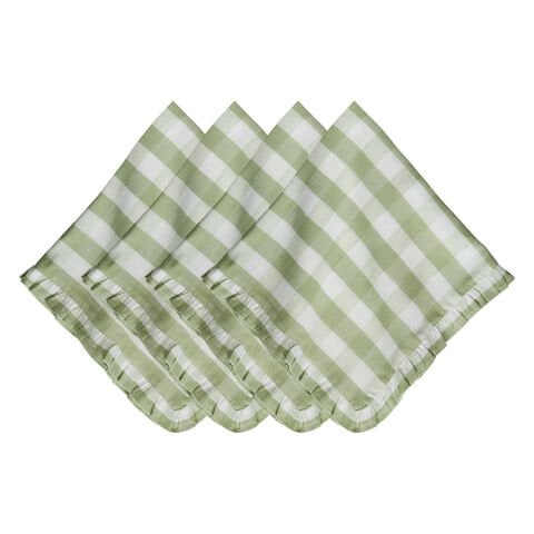 Gingham Ruffle Napkin Set/4 - Seagrass