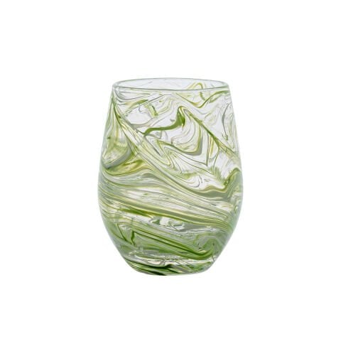 Puro Marbled Stemless Wine Glass - Green