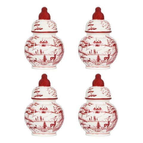 Country Estate Winter Frolic Ginger Jar Place Card Holder Set/4 - Ruby