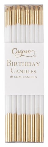 Slim Birthday Candles in White & Gold - 16 Candles Per Package