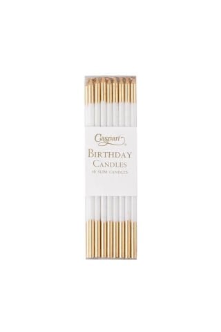 Slim Birthday Candles in White & Gold - 16 Candles Per Package