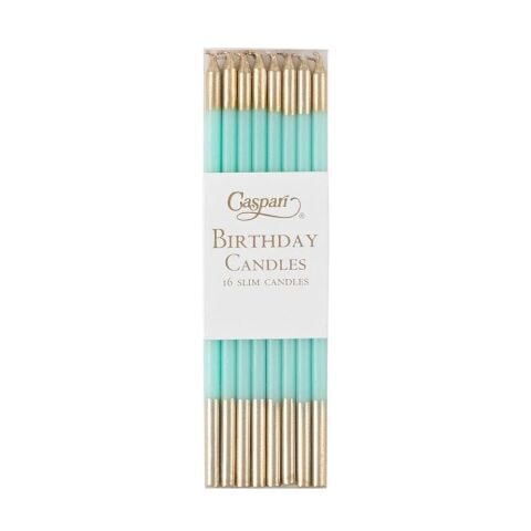 Slim Birthday Candles in Robin's Egg & Gold - 16 Candles Per Package