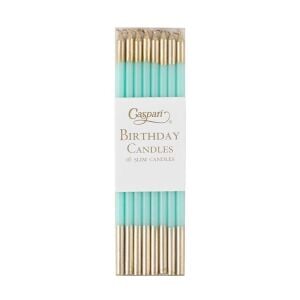 Slim Birthday Candles in Robin's Egg & Gold - 16 Candles Per Package