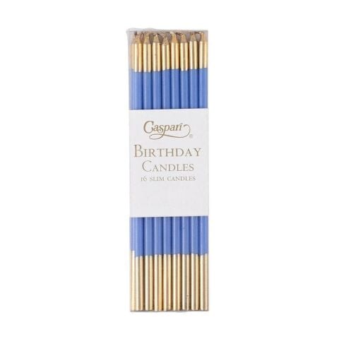 Slim Birthday Candles in French Blue & Gold  16 Candles Per Package