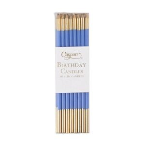 Slim Birthday Candles in French Blue & Gold  16 Candles Per Package