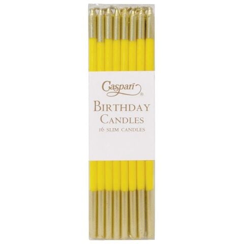 Birthday Slims Birthday Candles in Soft Yellow & Gold  16 Candles Per Box