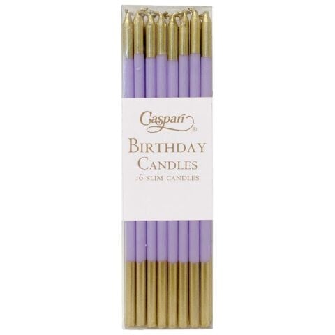 Birthday Slims Birthday Candles in Lavender & Gold  16 Candles Per Box