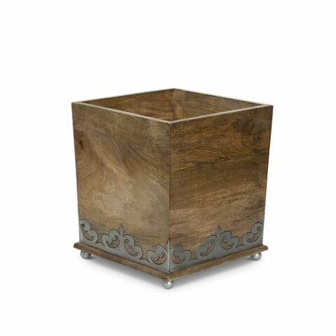 Wood and Metal Wastebasket