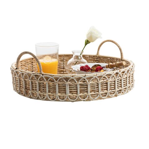 Provence Rattan 16'' Circle Tray - Whitewash