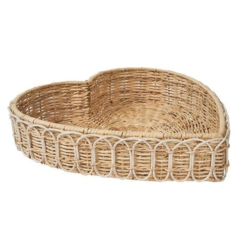 Provence Rattan 16'' Heart Tray - Whitewash
