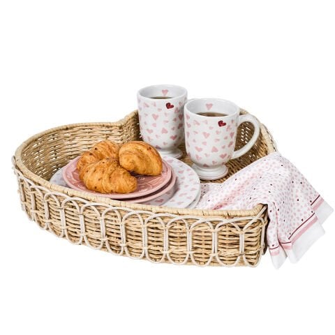 Provence Rattan 16'' Heart Tray - Whitewash