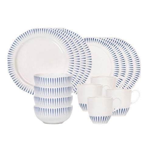 Sitio Stripe 16pc Place Setting - Delft Blue (STS01/44, STS02/44, STS07/44, STS46/44)