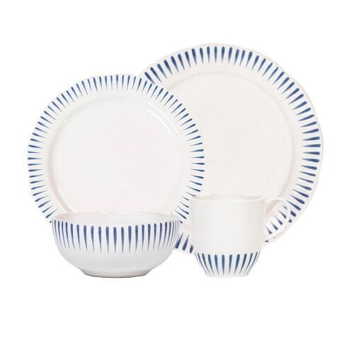 Sitio Stripe 4pc Place Setting with Mug - Delft Blue (STS01/44, STS02/44, STS07/44, STS46/44)