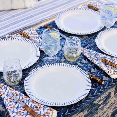 Sitio Stripe 4pc Place Setting with Mug - Delft Blue (STS01/44, STS02/44, STS07/44, STS46/44)