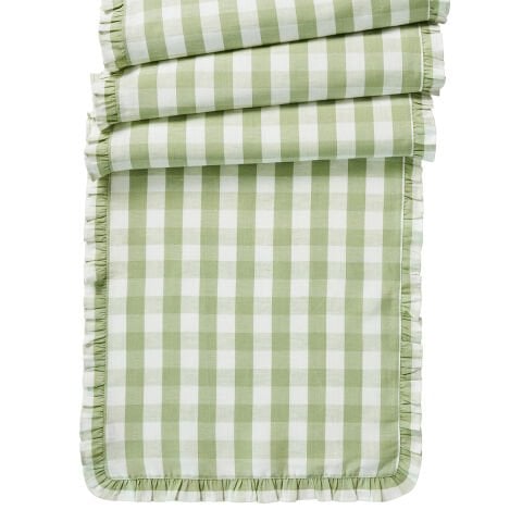 Gingham Ruffle 18'' x 90'' Table Runner - Seagrass