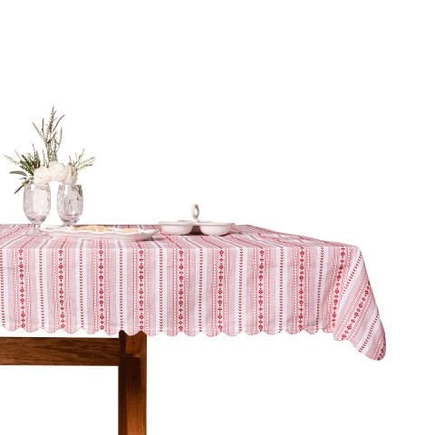 Villa Stripe 52'' Square Tablecloth - Red