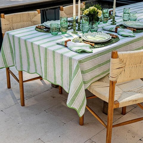 Cabana Stripe 60'' x 120'' Tablecloth - Seagrass
