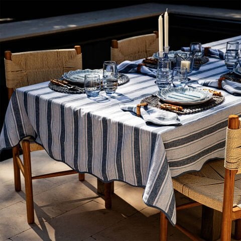 Cabana Stripe 60'' x 120'' Tablecloth - Ocean