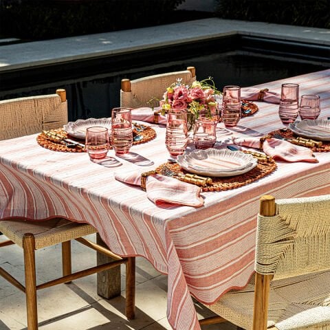 Cabana Stripe 60'' x 120'' Tablecloth - Coral