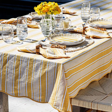 Cabana Stripe 60'' x 120'' Tablecloth -Sunshine