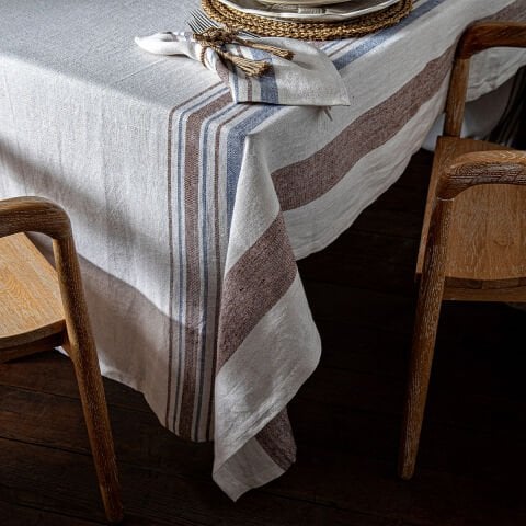 Danish Stripe 60'' x 120'' Tablecloth - Taupe