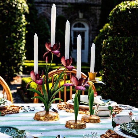 Meadow Walk Iris 14'' Centerpiece Candelabra - Pink