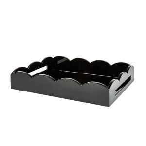 Siyah Orta Boy Lacquered Dalgalı Kenarlı Servis Lake Servis Tepsisi