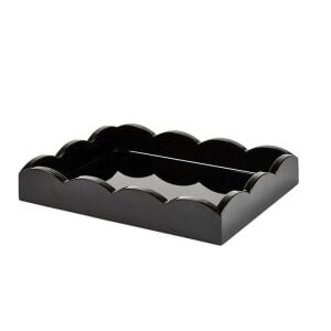 Siyah Küçük Lacquered Dalgalı Kenarlı Lake Servis Tepsisi