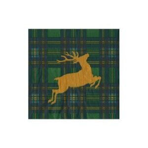 Reindeer Tartan Green Cocktail Napkins - includes 20 Cocktail Napkins