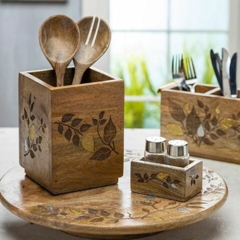 Wood Inlay 2pc Set Utensils