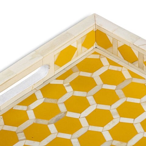Yellow honeycomb patterned tray with handle