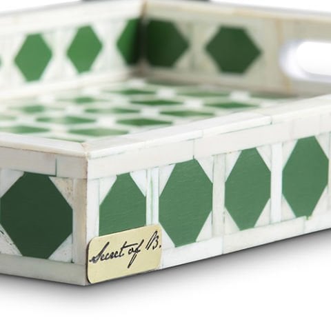 Green honeycomb patterned tray with handle