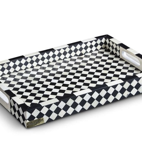 Black and white mosaic patterned tray with handle(large)