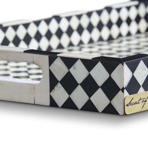 Black and white mosaic patterned tray with handle(large)