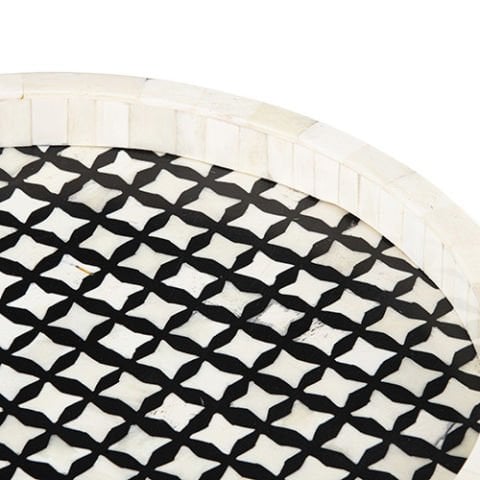 Black and white mother-of-pearl inlaid round tray