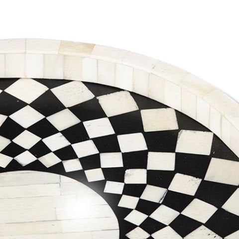 Round tray with black and white mosaic pattern