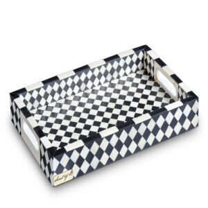 Black and white mosaic patterned tray with handle(large)