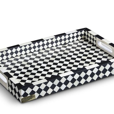 Black and white mosaic patterned tray with handle(small)