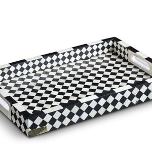 Black and white mosaic patterned tray with handle(small)