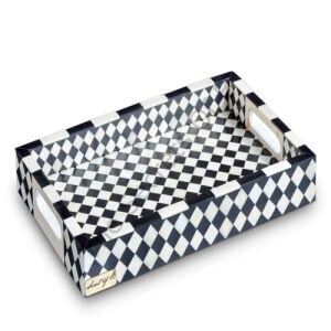 Black and white mosaic patterned tray with handle(small)
