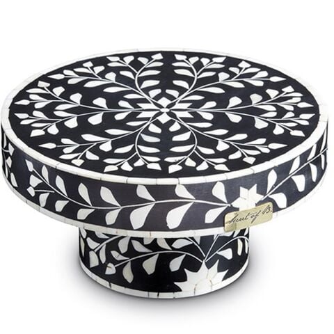 Black floral pattern mother-of-pearl inlay cake stand