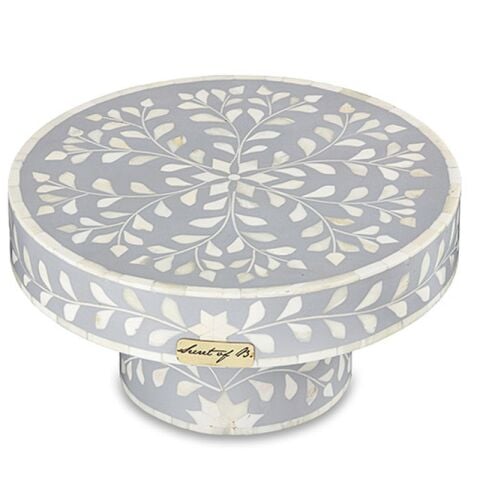 Grey floral pattern mother-of-pearl inlay cake stand