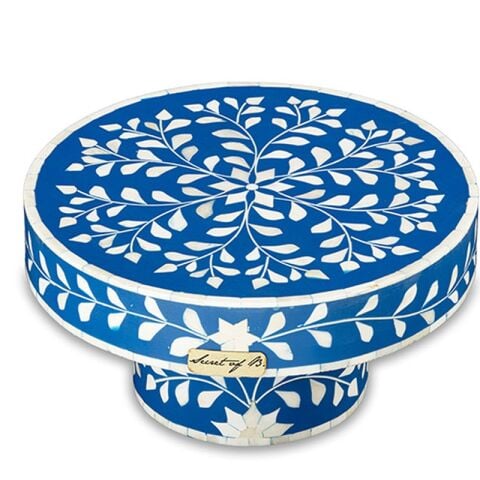 Blue floral pattern mother-of-pearl inlay cake stand