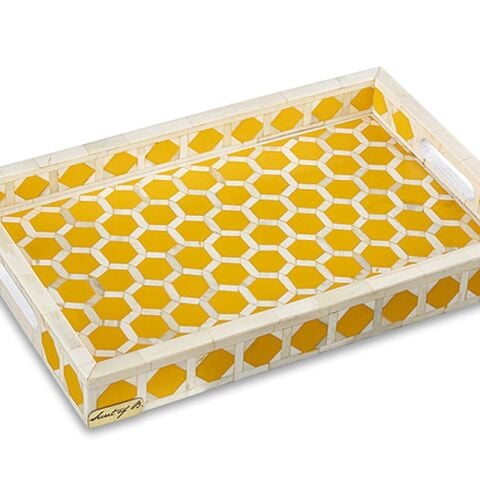 Yellow honeycomb patterned tray with handle