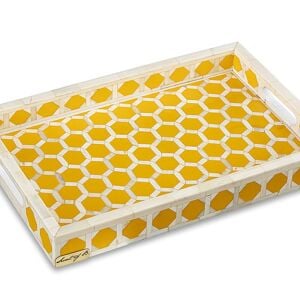 Yellow honeycomb patterned tray with handle