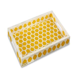 Yellow honeycomb patterned tray with handle