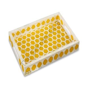 Yellow honeycomb patterned tray with handle