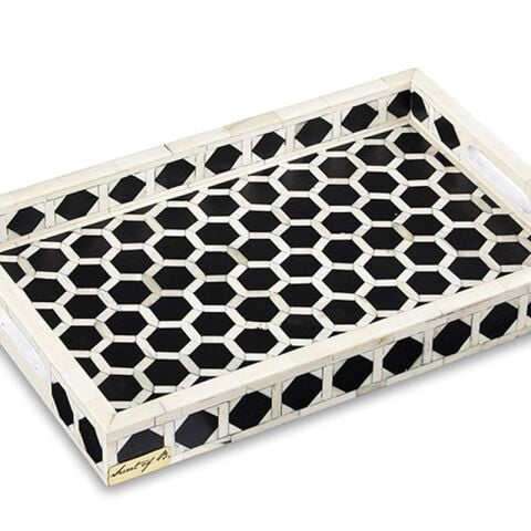 Black honeycomb patterned tray with handle