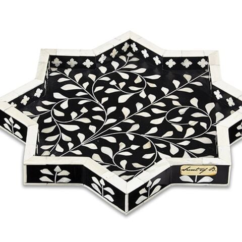 Black floral patterned mother-of-pearl inlaid star tray