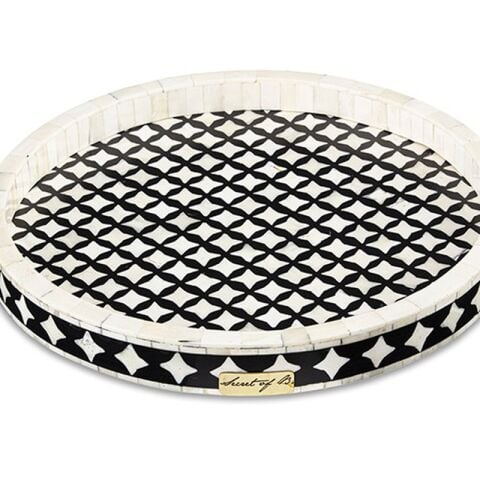 Black and white mother-of-pearl inlaid round tray